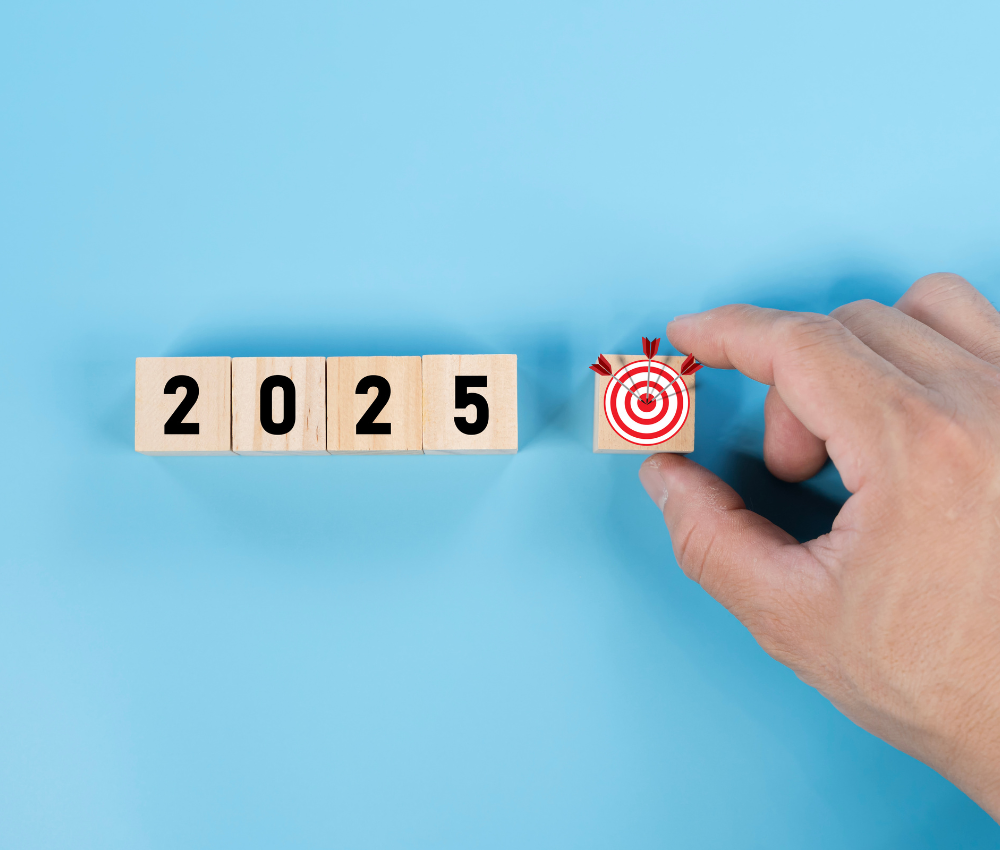 blocks with "2025" and a target on the end on a blog about your relationship with money