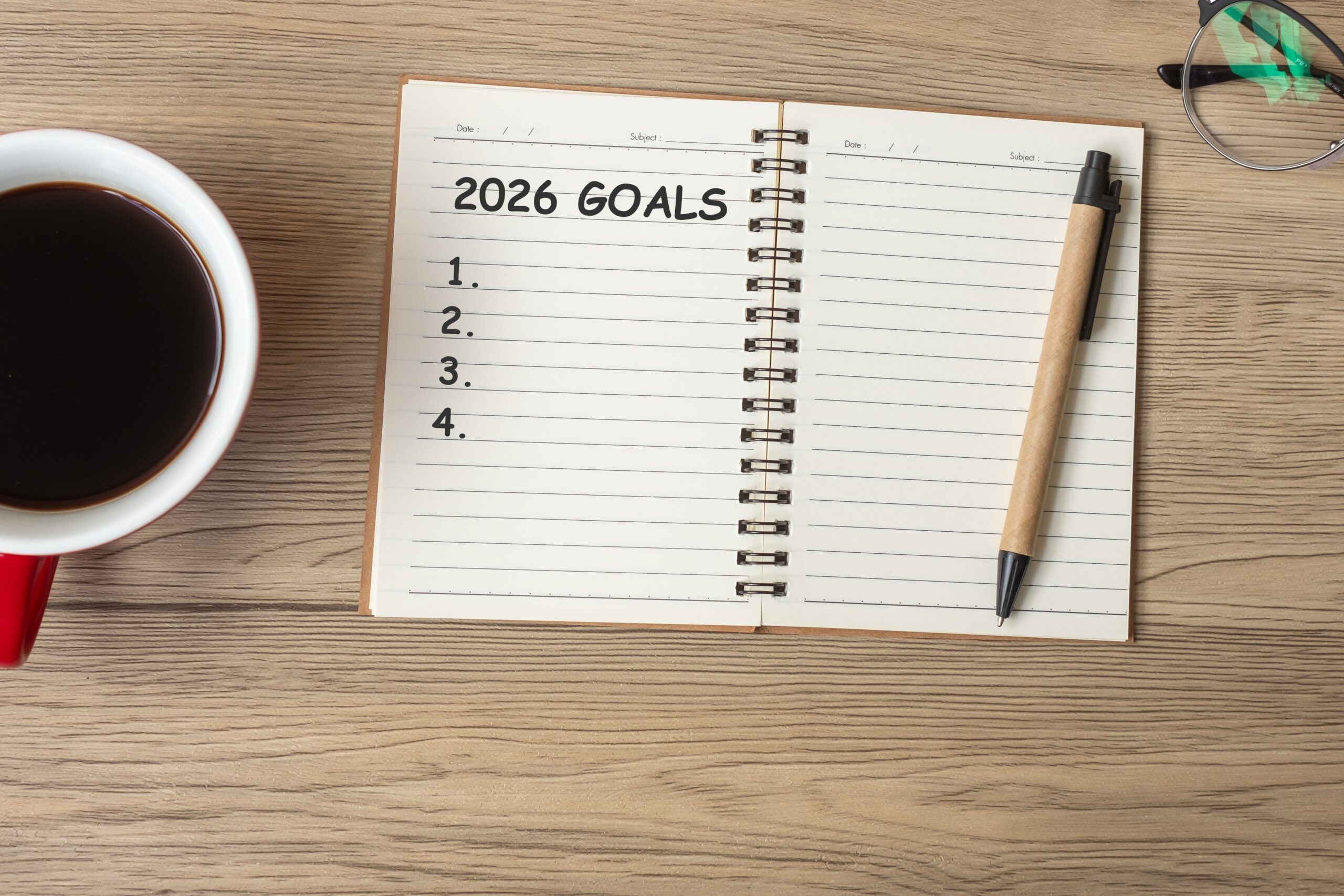 A journal with financial goals for 2026